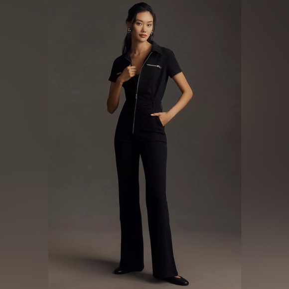 pistola Pants - Pistola Martina Flare Zip Up Black Jumpsuit size Large